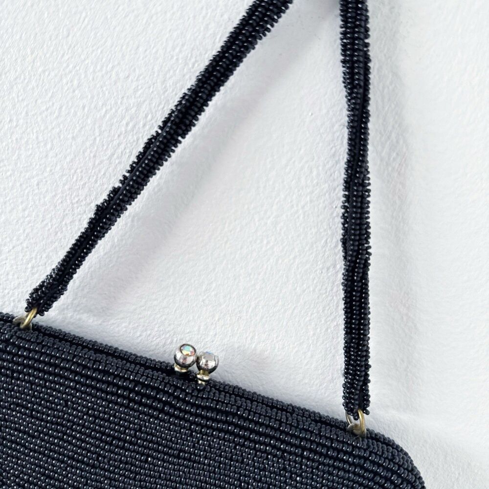 Vtg Black Beaded Evening Bag Purse Richere Bag by Walborg 1960s Made In Japan - Picture 9 of 16